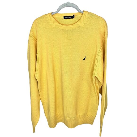 Nautica Men's 100% Cotton Crew Neck Sweater Size XL Yellow Gold Embroidered Logo